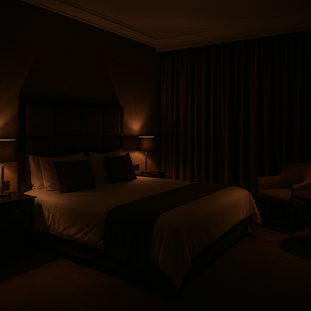 Atmosphère sexy d’une chambre d’hôtel pour une rencontre libertine. 